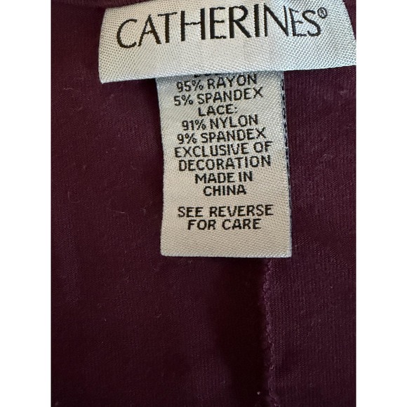 Catherines 1X Dress Womens Burgundy Lace Yoke Short Sleeve Scoop Neck Stretch - Picture 4 of 8
